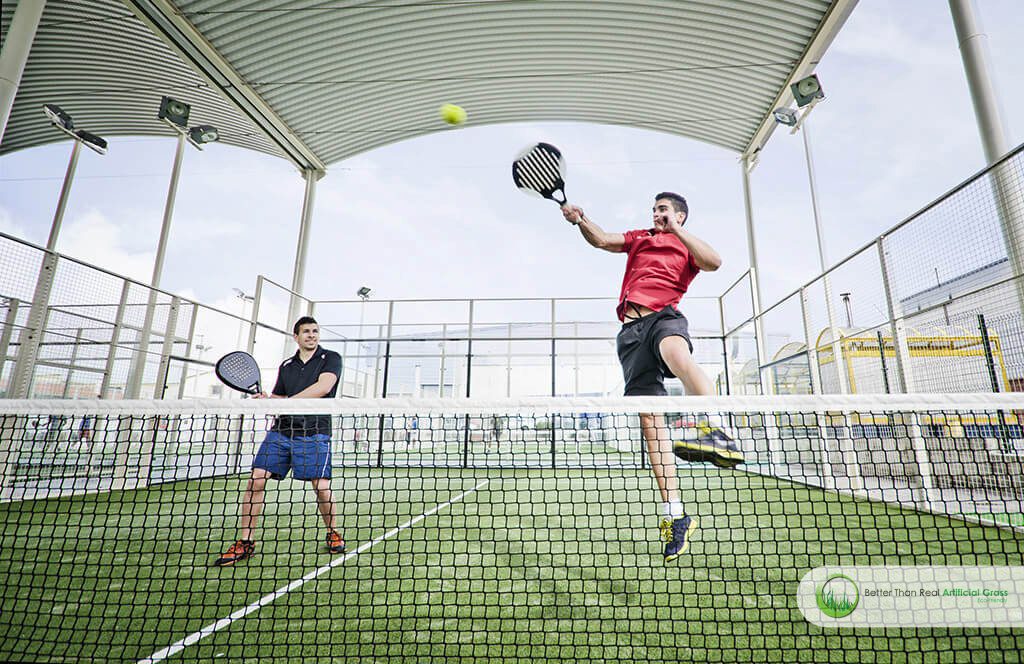 Paddle Tennis Racket Balls Court Artificial Grass Stock Photo by