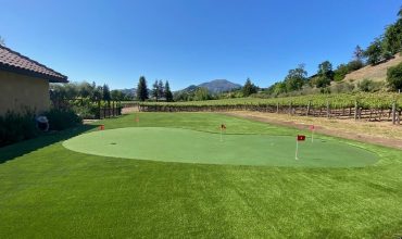 The project installed in Calistoga, CA: artificial grass around a vineyard